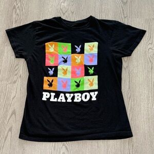 Playboy Bunny Multi Logo Black‎ Tee Short Sleeve Small